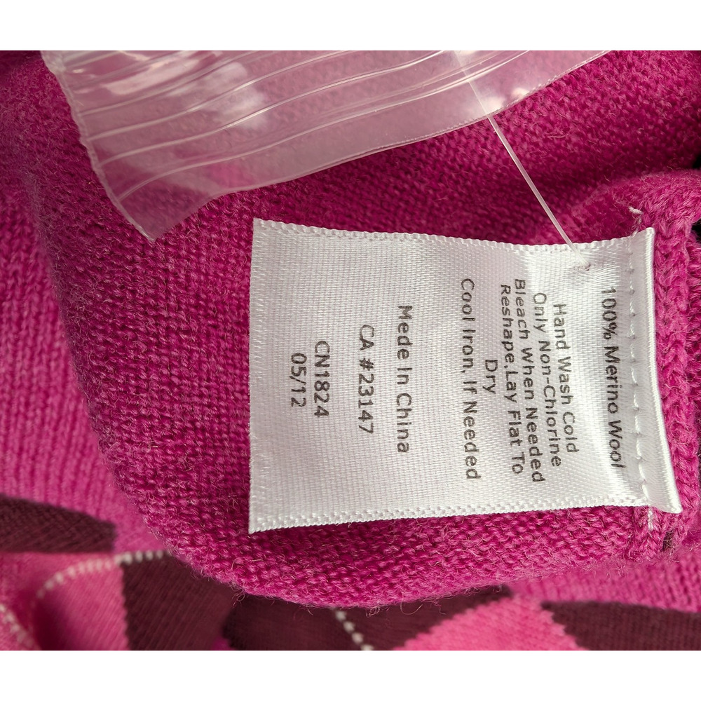 Talbots Merino Wool Cardigan Womens 2X Petite Pink Argyle Academia Preppy Layer - Picture 7 of 8